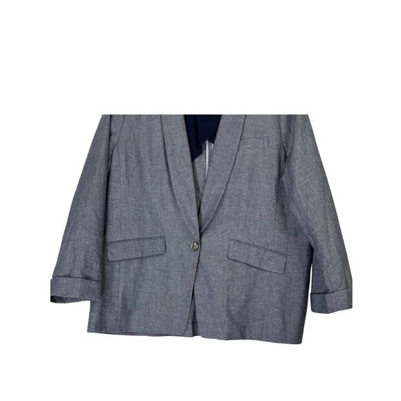 J Crew Gray Cotton Linen Preppy Single Breast Long Roll Cuff Blazer Size 20 - Picture 4 of 10